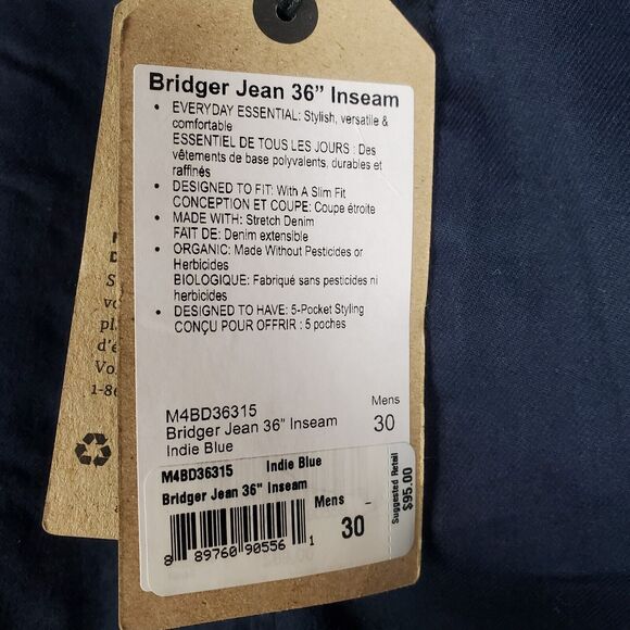 Prana Bridger Jean Mens 30x36 Blue Slim Fit Straight Leg Stretch Denim 5 Pocket - Picture 6 of 11